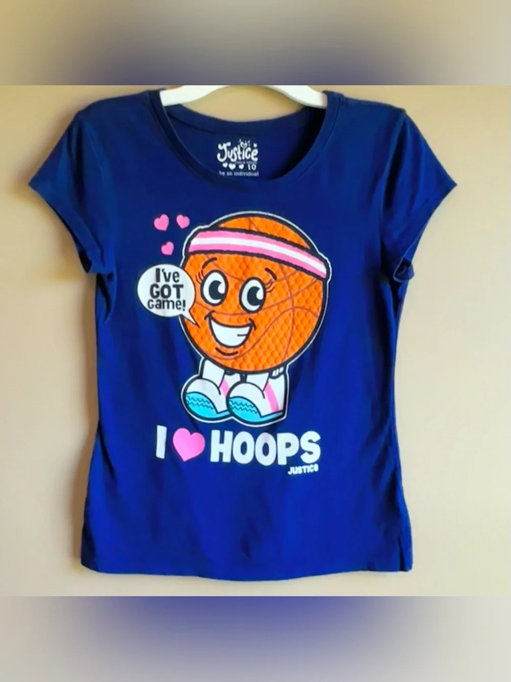 Justice Girls T-Shirt Basketball Hoops I’ve Got Game Blue Short Sleeve Cotton 10